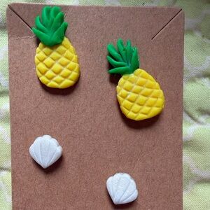 Pineapple and Shell Handmade Polymer Clay Earrings